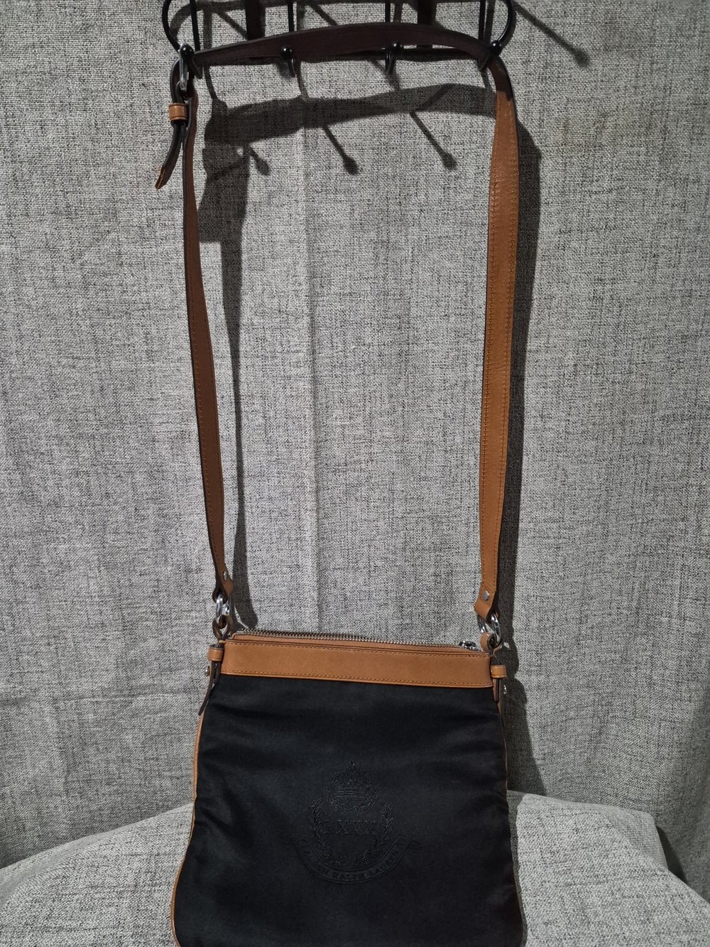 Lauren Ralph Lauren Black Fabric Crossbody with Brown Trim
